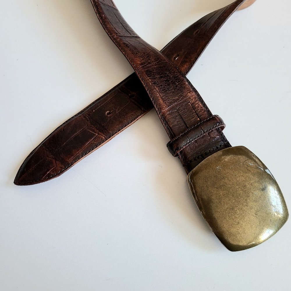 Josef soft brown leather belt with brass buckle. - Picture 2 of 10